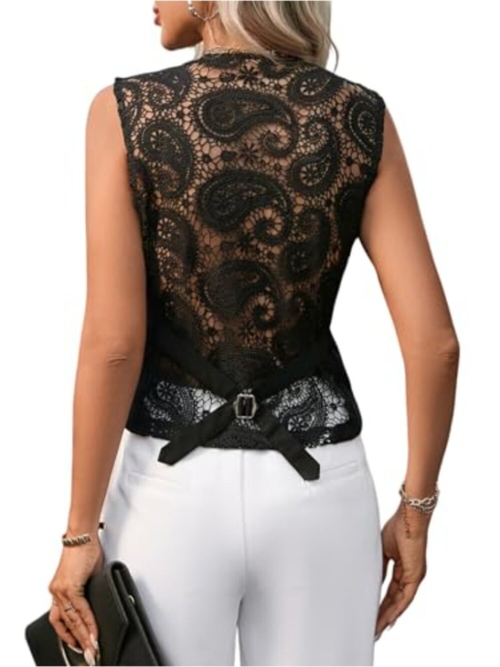 Women's Sleeveless Lace V-Neck Suit Vest Waistcoat Tailored Office